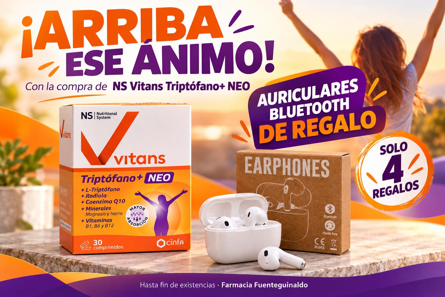 🎧 ¡Arriba ese ánimo! NS Vitans Triptófano+ NEO con auriculares Bluetooth de regalo